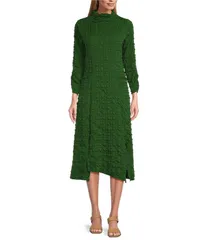 アイシーコレクション レディース トップス ワンピース モックネック A ライン アシンメトリー ミディ IC Collection Textured Bubble Check Pucker Woven Mock Neck 34 Sleeve Asymmetr