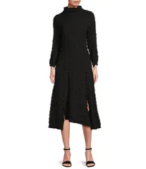 アイシーコレクション レディース トップス ワンピース モックネック A ライン アシンメトリー ミディ IC Collection Textured Bubble Check Pucker Woven Mock Neck 34 Sleeve Asymmetr