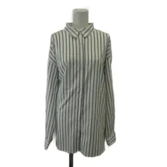 サマンサモスモス SM2 シャツ ブラウス L 白 ホワイト グレー ストライプ柄 レギュラーカラー 長袖 /PP ■ECE003