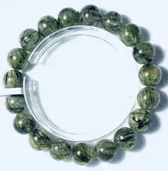 上質EU製定価238万円★天然水晶45Aグリーンルチル★パワーストーン 幸運 高級 お守り 巨大約11mm ★A1864