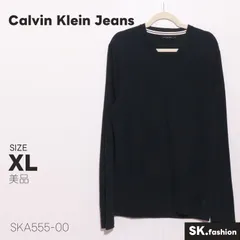 美品 Calvin Klein Jeans トップス Vネック 無地 リブ編み 薄手ニット 長袖セーター