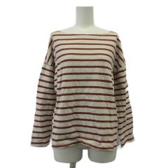 ジャーナルスタンダード レリューム JOURNAL STANDARD relume カットソー F ベージュ 茶 ブラウン ボーダー柄 ボートネック 長袖 ドロップショルダー Tシャツ /PP ■ECE003