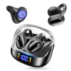 イヤホン bluetooth ワイヤレスイヤホン 【2025次世代 最先端Bluetooth5.4 イヤーカフ イヤホン】 オープンイヤー イヤホン 骨伝導の進化 耳挟み型 耳を塞がないイヤホン LCDディスプレイ残量表示 65時間使用 Hi-Fi AAC/Y