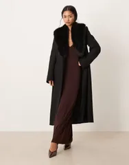 マンゴ レディース アウター コート ウール Mango wool mix tailored coat with faux fur collar Black ブラックのサムネイル