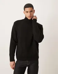 エイソス メンズ アウター ニット・セーター ASOS DESIGN oversized knitextured roll neck sweater Black ブラックのサムネイル