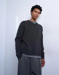 トップマン メンズ アウター ニット・セーター レギュラーフィット Vネック ウール Topman regular fit knit vneck sweater with wool in charcoのサムネイル