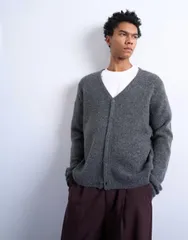 トップマン メンズ アウター カーディガン レギュラーフィット ニット Topman regular fit knit cardigan in charcoal チャコールのサムネイル