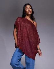 エイソス レディース トップス Tシャツ ケープデザイン トール シアー キャップ ケープ ASOS DESIGN sheer metallic oversized slouchy off shoulder cape top Burgundy バーガンディ