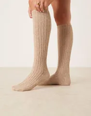 エイソス レディース アンダーウェア 靴下 ウール ASOS DESIGN knee high wool blend socks in oatmeal オートミール
