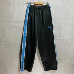 PUMA プーマ トラックパンツ ジャージパンツ ボトムス イージー M ロゴ 刺繍 ストライプ ブラック 黒 ブルー 青色 メンズ スポーツ トレーニング ランニング SU-6-21