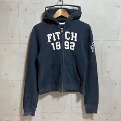 Abercrombie&Fitch アバクロ ロゴ ジップパーカー フーディー ジップアップ スウェット トップス M ネイビー Y2K レディース SU-6-25