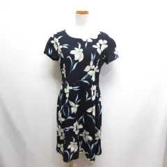 トッコ TOCCO 花柄 半袖 ワンピース ネイビー ストレッチ 裏地付き