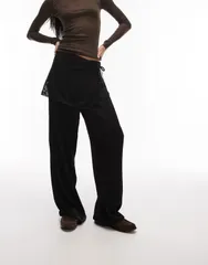 リクレイム ヴィンテージ レディース ボトムス カジュアルパンツ ワイドレッグ オーバーレイ サテン レース Reclaimed Vintage wide leg satin pants with lace belt overlay black ブラック