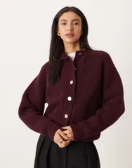 エイソス レディース アウター カーディガン ニット ASOS DESIGN knit fisherman rib cardigan with raglan detail in plum Plum プのサムネイル