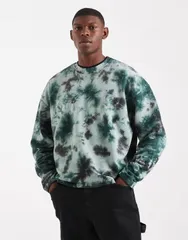 レディファインド レブル メンズ アウター パーカー・スウェット シャツ Redefined Rebel boxy sweatshirtie dye GREEN グリーン