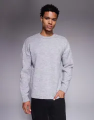 エイソス メンズ アウター ニット・セーター クルーネック セーター ニット ASOS DESIGN relaxed knit crew neck sweater Gray グレーのサムネイル