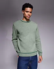 エイソス メンズ アウター ニット・セーター クルーネック セーター コントラスト ニット ASOS DESIGN relaxed knit crew neck sweater with contraのサムネイル