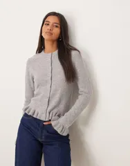 マンゴ レディース アウター カーディガン Mango cardigan with peplum hem Gray グレーのサムネイル