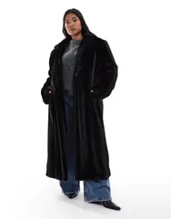 エイソス レディース アウター コート ASOS Curve ASOS DESIGN Curve longline faux fur car coat Black ブラック