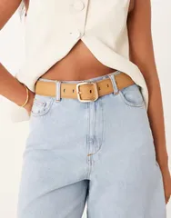 エイソス レディース アクセサリー ベルト ASOS DESIGN square buckle belt in light tan TAN タンのサムネイル