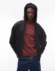 トップマン メンズ アウター パーカー・スウェット オーバーサイズフィット パーカー Topman heavyweight oversized fit zip up hoodie Black ブラックのサムネイル
