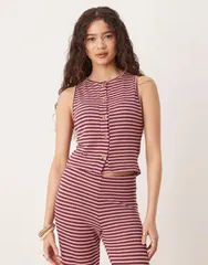 エイソス レディース トップス ベスト ニット ASOS DESIGN knit button up tank top and burgundy stripe part of a set Multi マルチカラー