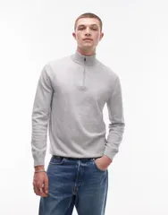 トップマン メンズ アウター ニット・セーター ウール Topman essential 14 zip funnel with wool in light LIGHT GRAY グレーのサムネイル