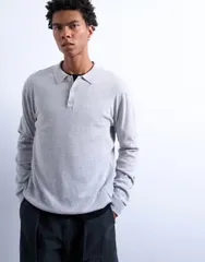 トップマン メンズ トップス ポロシャツ ニット Topman essential knit button polo in light LIGHT GRAY グレーのサムネイル