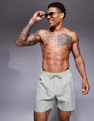 エイソス メンズ 水着 ハーフパンツ・ショーツ ショートパンツ ASOS DESIGN swim shorts in mid length in sage SAGE セージ