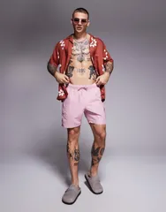 エイソス メンズ 水着 ハーフパンツ・ショーツ ショートパンツ ASOS DESIGN mid length swim shorts with cargo pockets PINK ピンク