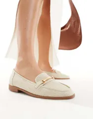 エイソス レディース シューズ スリッポン・ローファー ローファー ASOS DESIGN Wide Fit Verity loafer flat shoes with trim in naturalのサムネイル