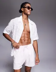 エイソス メンズ 水着 ハーフパンツ・ショーツ ショートパンツ ASOS DESIGN swim shorts in mid length PINK ピンク