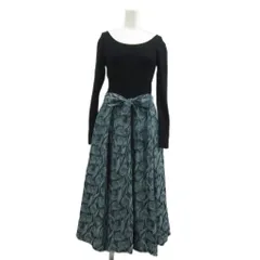 プロポーション ボディドレッシング PROPORTION BODY DRESSING ワンピース ニット 長袖 切り替え ロング 花柄 総柄 リボン M 黒 ブラック 紺 ネイビー /XZ ■GY58