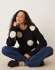 エイソス レディース アウター ニット・セーター ドット柄 ドット ウール セーター ニット ASOS DESIGN knit wool blend oversized sweater in polk