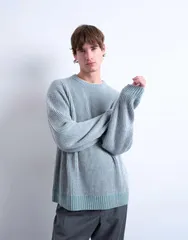 トップマン メンズ アウター ニット・セーター リラックスフィット Topman relaxed fit knit fisherman sweater in washed BLUE ブルーのサムネイル