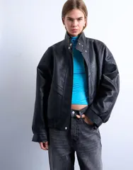 トップショップ レディース アウター ジャケット・ブルゾン Topshop double fronted seam detailing bomber jacket black ブラック