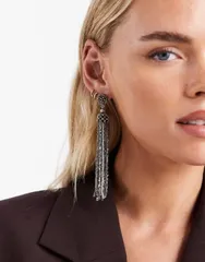 アクセサライズ レディース アクセサリー ピアス・イヤリング Accessorize beaded tasselong drop earrings in pewter Gray グレーのサムネイル