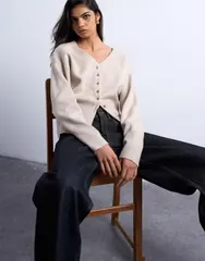 トップショップ レディース アウター カーディガン Vネック ニット Topshop knit v neck longline compact fitted waist cardigan in oatのサムネイル