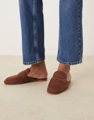 エイソス レディース シューズ スリッポン・ローファー スエード ローファー ASOS DESIGN Magnet loafer mules in tan suedette Tan suedetteのサムネイル