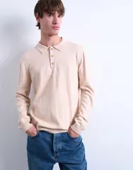 トップマン メンズ トップス ポロシャツ ニット Topman essential knit button polo in stone ストーンのサムネイル