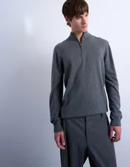 トップマン メンズ アウター ニット・セーター ウール Topman essential 14 zip funnel with wool in charcoal CHARCOAL チャコールのサムネイル
