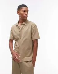 トップマン メンズ トップス ポロシャツ オーバーサイズフィット シャツ ジャージー Topman premium oversized fit button through interlock jerのサムネイル