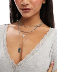 ピーシーズ レディース アクセサリー ネックレス・チョーカー・ペンダントトップ レース Pieces multi chain necklace with charm detail Silver シルバー
