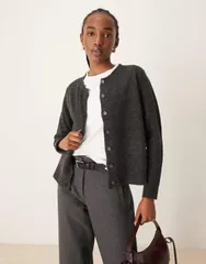 ヴィラ レディース アウター カーディガン ニット Vila knit cardigan in dark Dark Gray Melange グレー