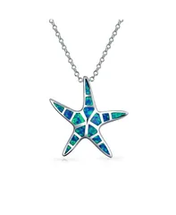 ブリング レディース アクセサリー ネックレス・チョーカー・ペンダントトップ Tシャツ レース Bling Jewelry Nautical Beach Pendant Blue Inlay Created Opal Starfish Pendant Neck
