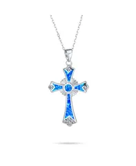 ブリング レディース アクセサリー ネックレス・チョーカー・ペンダントトップ レース Bling Jewelry Silver Opal CZ Cross Pendant Necklace 18in Chain Blue opal ブルー