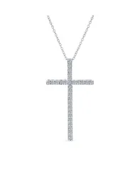 ブリング レディース アクセサリー ネックレス・チョーカー・ペンダントトップ レース Bling Jewelry Cubic Zirconia Pave CZ Simple Long Cross Pendant Necklace Sterling Silver