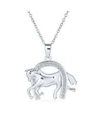 ブリング レディース アクセサリー ネックレス・チョーカー・ペンダントトップ レース Bling Jewelry Pave CZ Cow Equestrian Thoroughbred Winner Horse Pendant Horseshoe Neckla