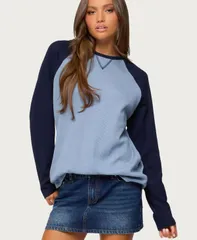 アディクテッド レディース トップス シャツ Edikted Womens Me Time Oversized Waffle Top Blue ブルー