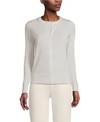 ランズエンド レディース アウター ニット・セーター コットン カーディガン Lands End Womens Fine Gauge Cotton Cardigan Sweater Ivory アイボリー